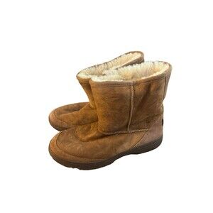 Ugg‎ Ultra Short Tan Shearling Suede Winter Vintage Boots Size 6 Women's